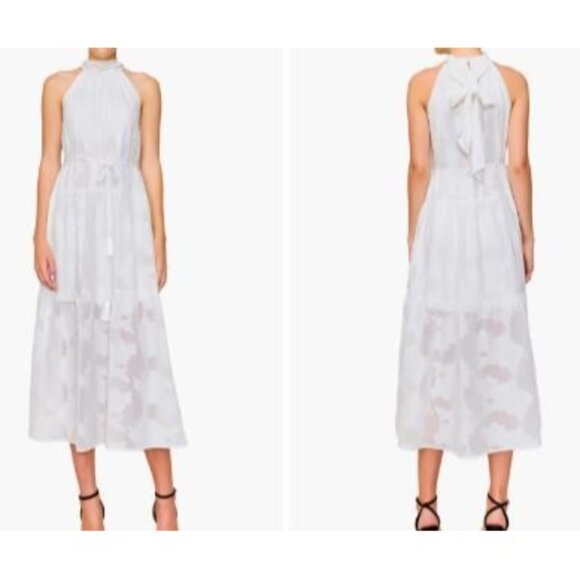 Melloday Jacquard Women's Midi Sundress Ivory Sleeveless Mock Neck Small NEW - Picture 1 of 16